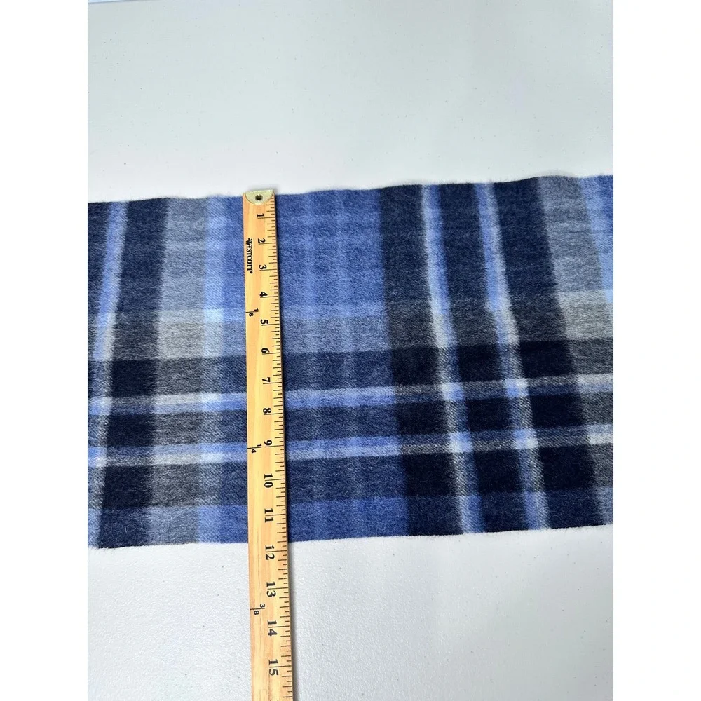 Joseph Abboud Scarf 100% Cashmere Blue Navy‎ Grey Plaid Fringed Preppy